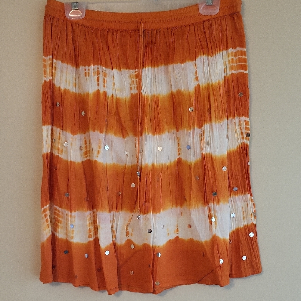 REVOLVE Orange and White A-Line Sequin Skirt